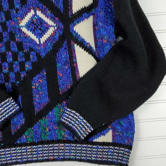 Geometric Patterned Blue and Black Sweater - Picture 4 of 6